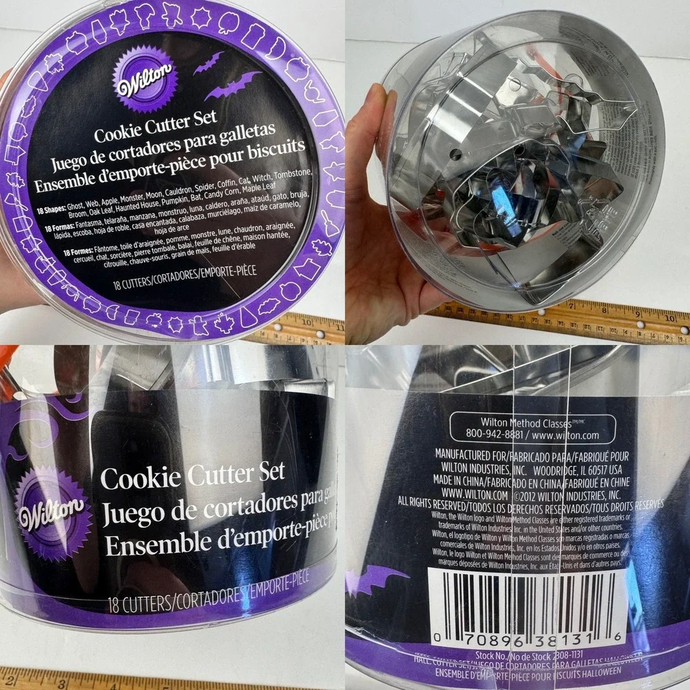 2012 Wilton Halloween Spooky Cookie Cutter Set 18 Shapes Metal Plastic Container